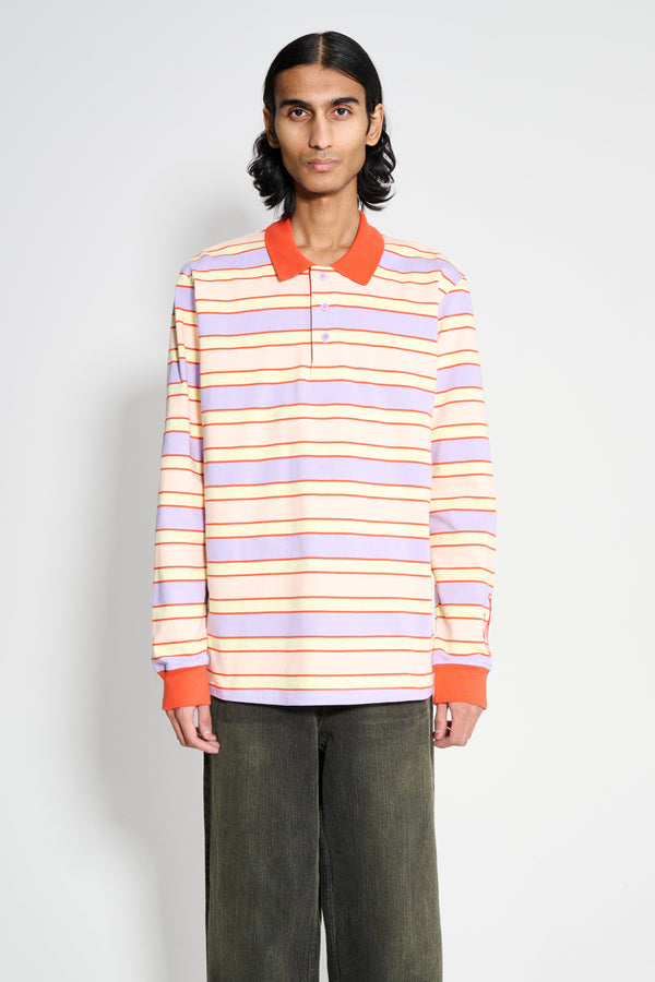 JW Anderson Striped Contrast Trim LS Polo Top Pink  Multi