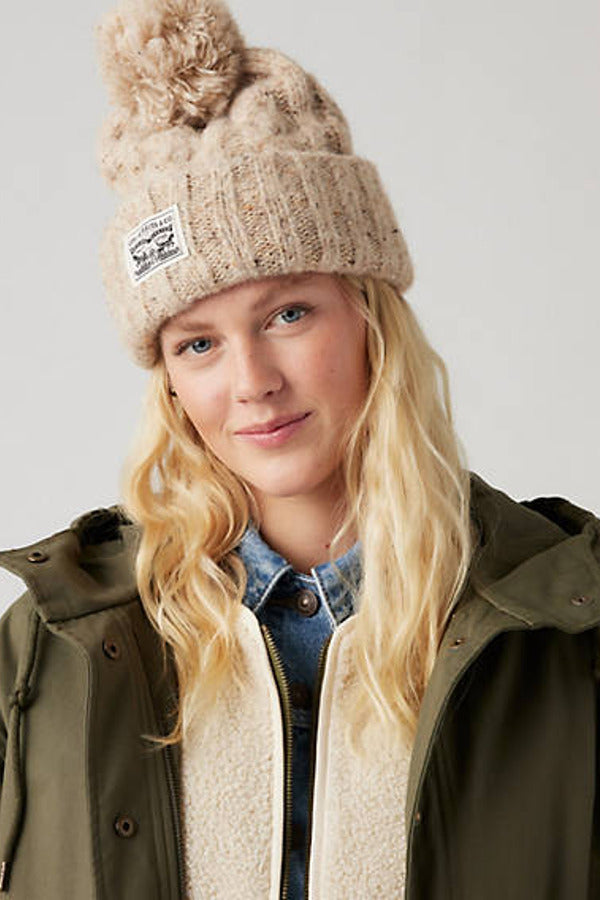 Levi's Backpatch Pom Pom Beanie - One Size - Beige / Ecru