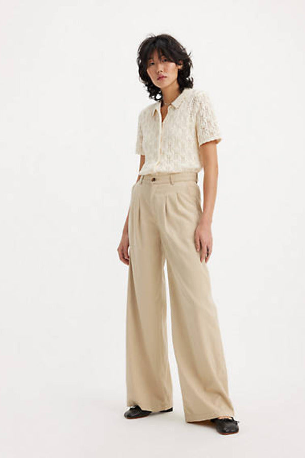 Levi's Pleated Wide Leg Trousers - 26X32 - Beige / Safari