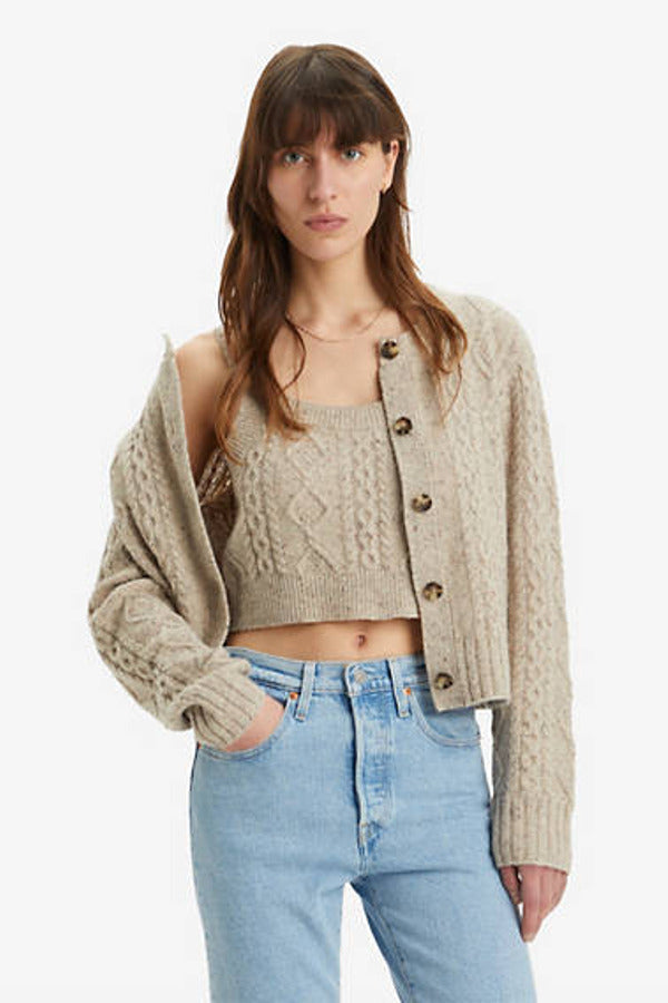 Levi's Primrose Cable Cardigan - Beige / Oatmeal Heather Marled Vanilla Mn 90194