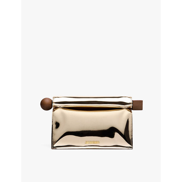 Jacquemus Jac La Pochette Rond Carre metallic faux-leather clutch bag | LYBSTORE