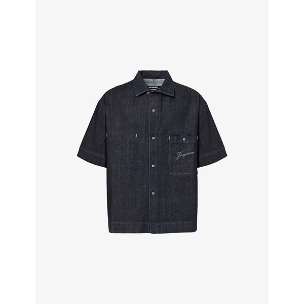 Jacquemus Spread-Collar Brand-Print Denim Shirt