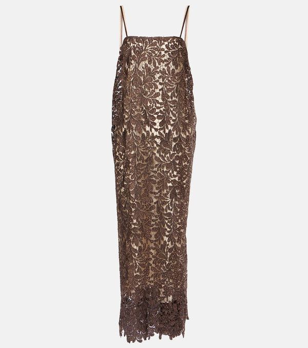 Jacques Wei Embellished floral lace maxi dress