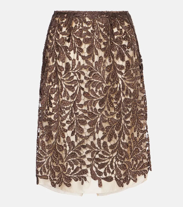 Jacques Wei Embellished floral lace midi skirt | LYBSTORE