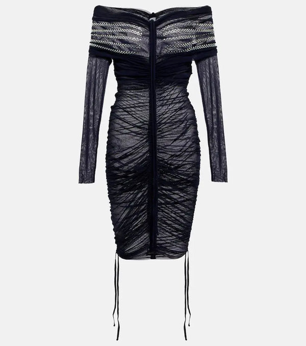 Jean Paul Gaultier Crystal-embellished mesh minidress | LYBSTORE