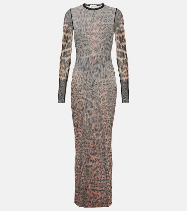 Jean Paul Gaultier Leopard-printed mesh maxi dress