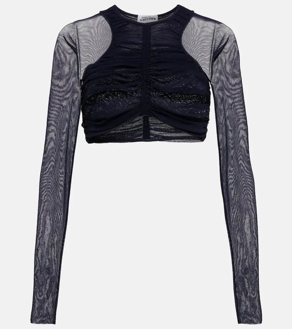 Jean Paul Gaultier Ruched mesh crop top | LYBSTORE