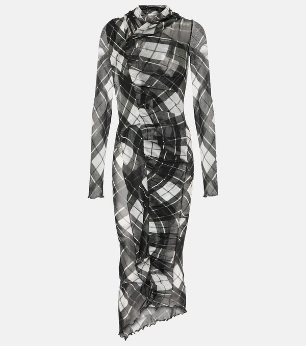 Jean Paul Gaultier Tartan deconstructed tulle maxi dress | LYBSTORE