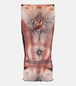 Jean Paul Gaultier Tattoo Collection mesh midi skirt | LYBSTORE