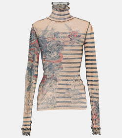 Jean Paul Gaultier Tattoo Collection tulle turtleneck top