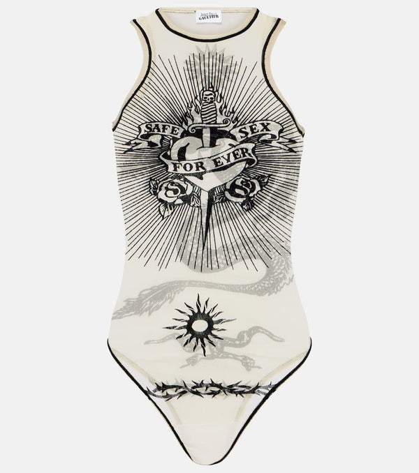 Jean Paul Gaultier Tattoo Collection velvet-trimmed bodysuit