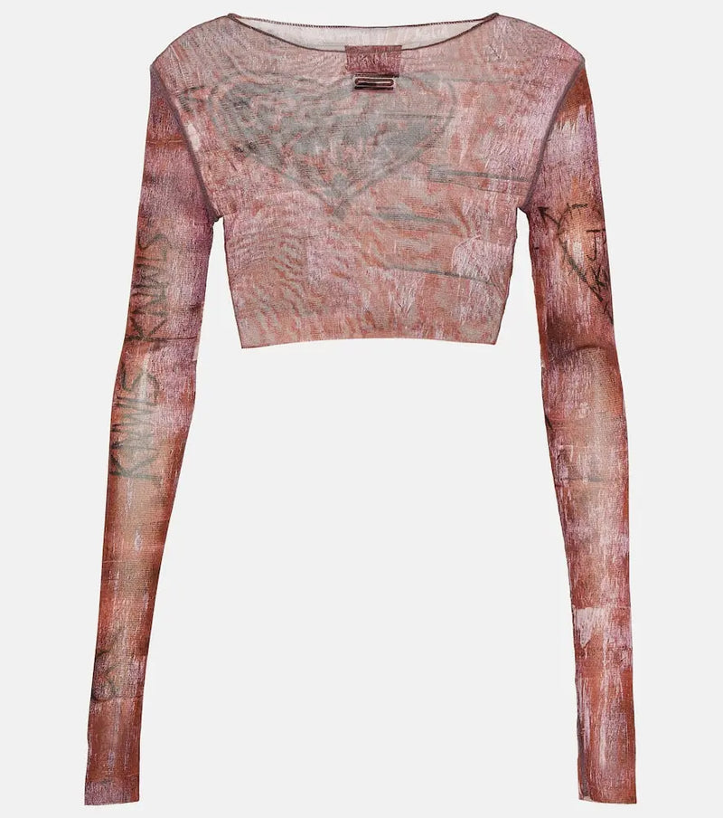 Jean Paul Gaultier x KNWLS printed mesh crop top