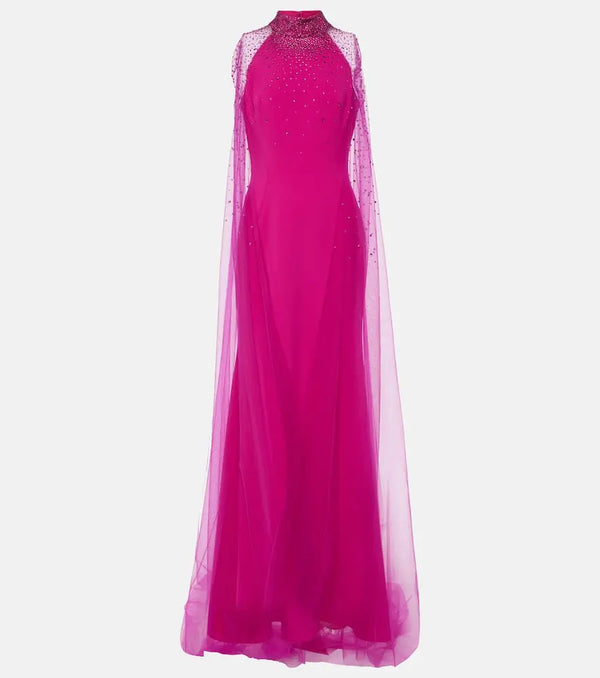 Jenny Packham Limelight crystal-embellished caped gown | LYBSTORE