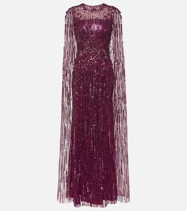 Jenny Packham Ruby caped sequined gown | LYBSTORE