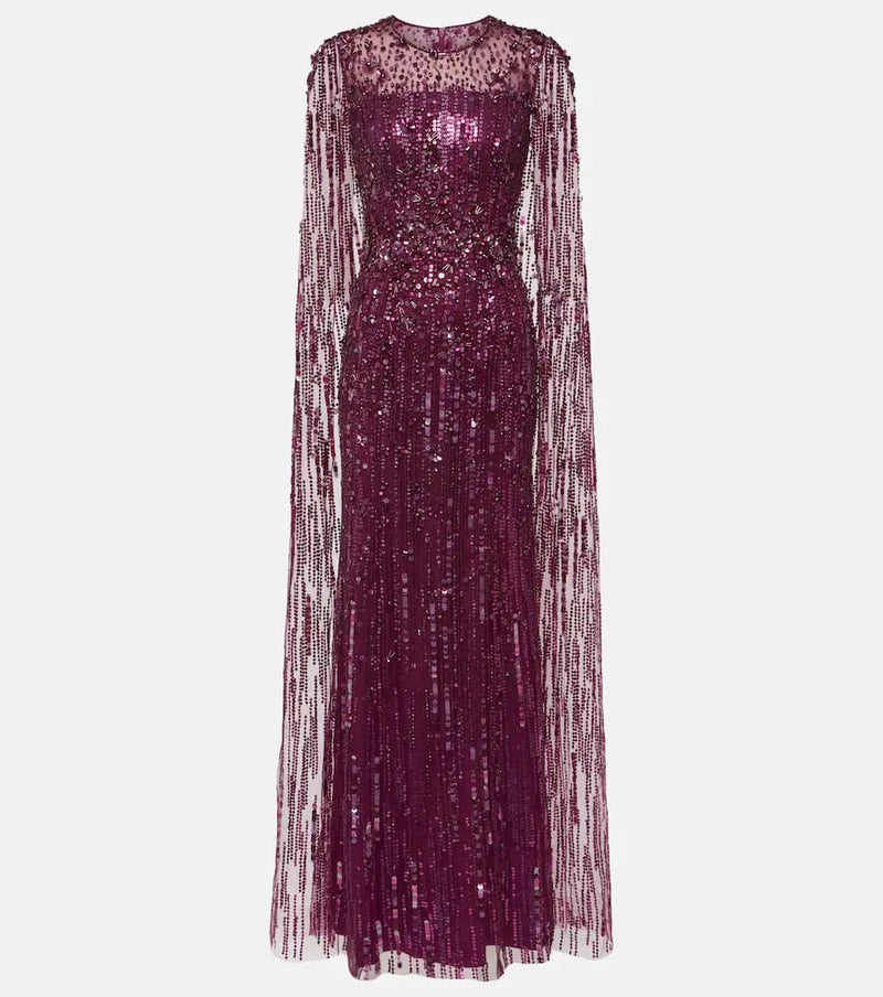 Jenny Packham Ruby caped sequined gown