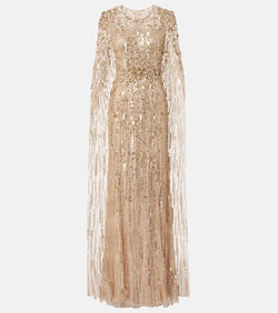 Jenny Packham Ruby sequined caped gown