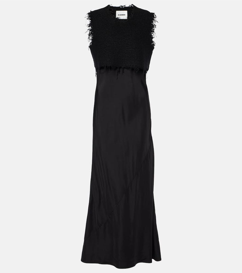 Jil Sander Bouclé-trimmed maxi dress