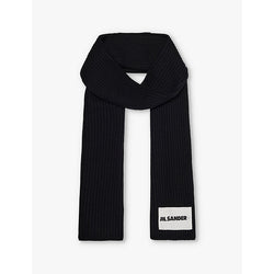 Jil Sander Branded-patch ribbed wool scarf