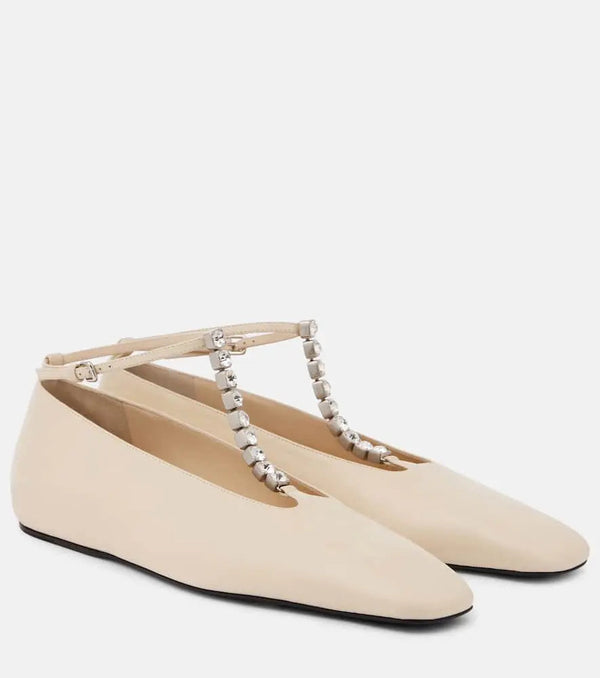 Jil Sander Crystal-embellished leather ballet flats | LYBSTORE