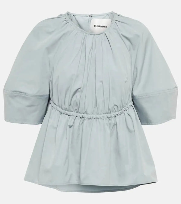 Jil Sander Gathered cotton poplin blouse | LYBSTORE