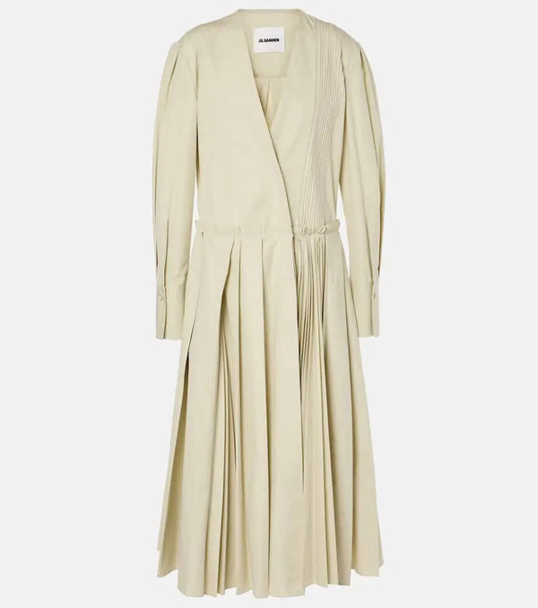 Jil Sander Pleated cotton poplin midi dress | LYBSTORE