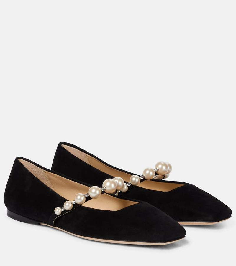 Jimmy Choo Ade embellished suede ballet flats