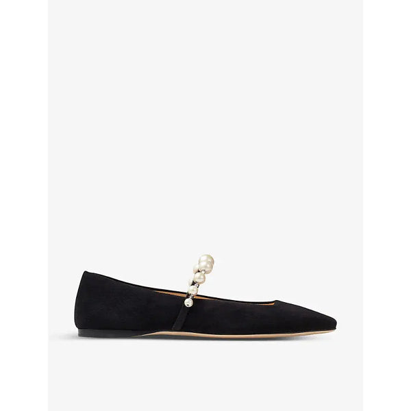 Jimmy Choo Ade pearl and crystal-embellished suede ballet flats