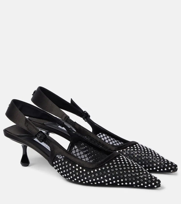 Jimmy Choo Amel 50 embellished mesh and satin pumps | LYBSTORE