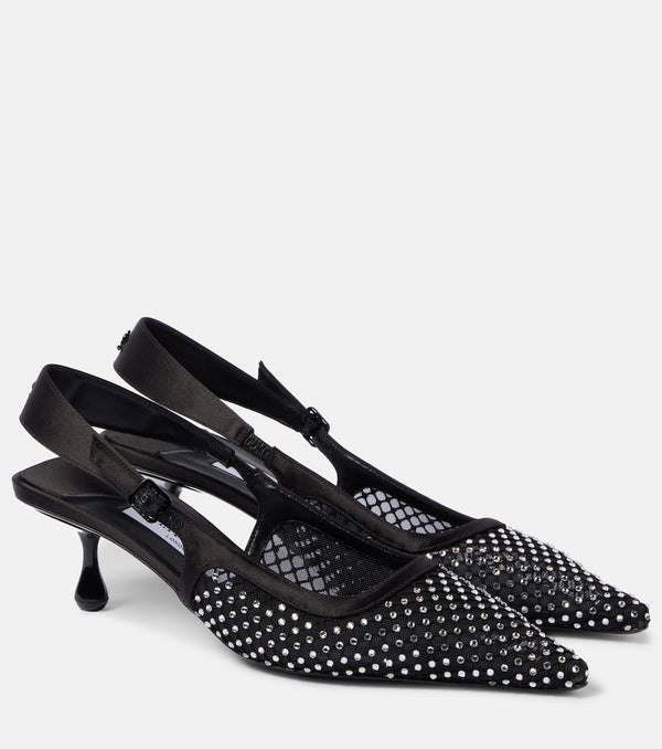 Jimmy Choo Amel 50 embellished mesh and satin pumps