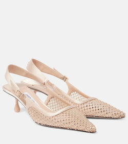 Jimmy Choo Amel 50 embellished mesh slingback pumps | LYBSTORE