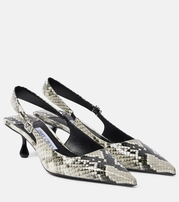 Jimmy Choo Amel 50 snake-effect leather slingback pumps | LYBSTORE