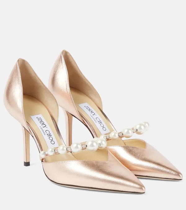 Jimmy Choo Aurelie 85 metallic leather pumps | LYBSTORE