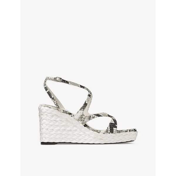 Jimmy Choo Ayla 85 leather and raffia wedge sandals