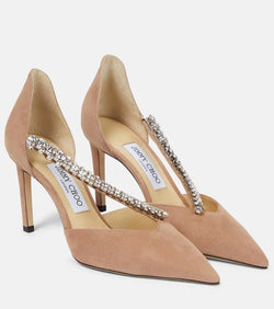 Jimmy Choo Bee 85 embellished suede pumps | LYBSTORE