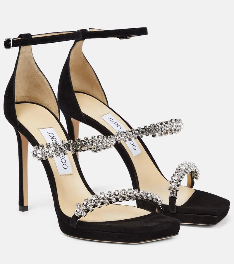 Jimmy Choo Bing 105 crystal-embellished suede sandals | LYBSTORE