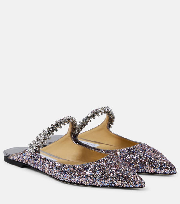 Jimmy Choo Bing embellished leather-trimmed mules