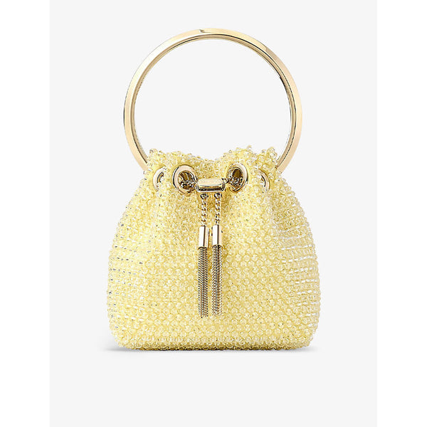 Jimmy Choo Bon Bon Micro crystal-embellished satin top-handle bag | LYBSTORE