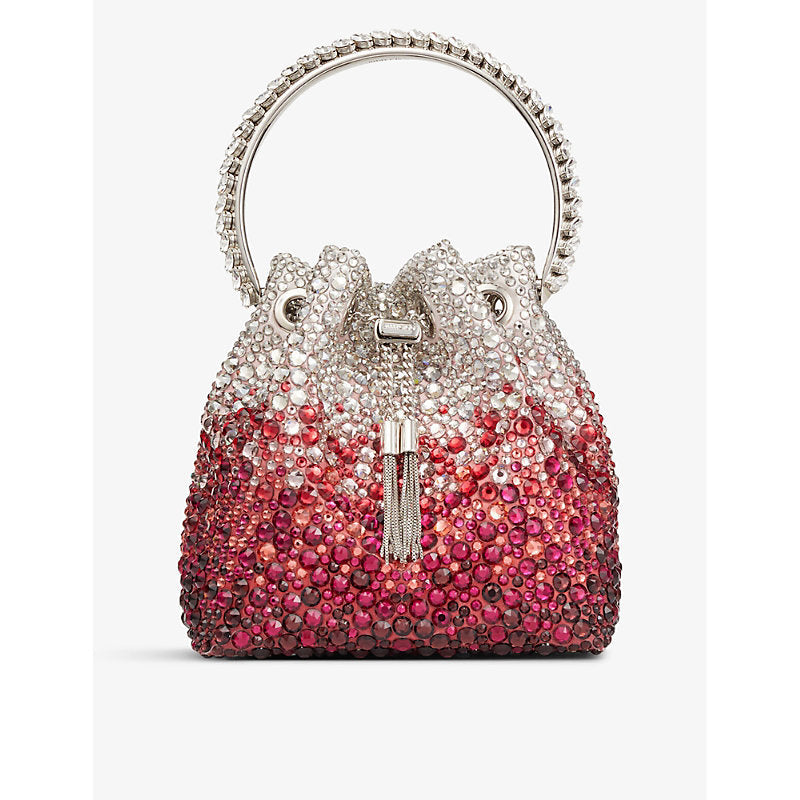 Jimmy Choo Bon Bon crystal-embellished satin top-handle bag | LYBSTORE