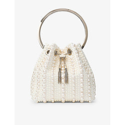 Jimmy Choo Bon Bon pearl-embellished satin top-handle bag | LYBSTORE