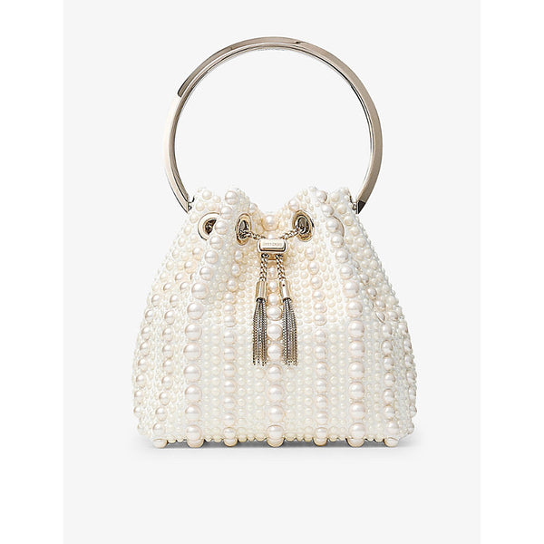 Jimmy Choo Bon Bon pearl-embellished satin top-handle bag | LYBSTORE