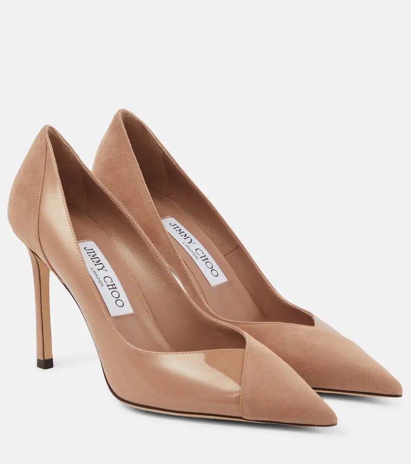 Jimmy Choo Cass 95 suede and patent leather pumps | LYBSTORE