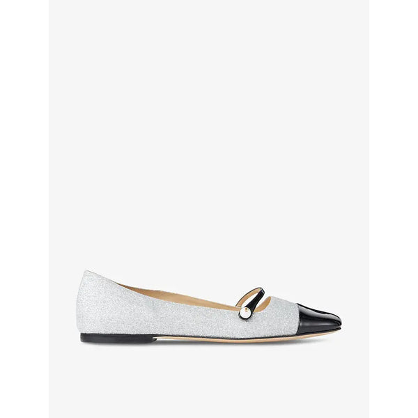 Jimmy Choo Elisa pearl-embellished glittery-leather ballet flats