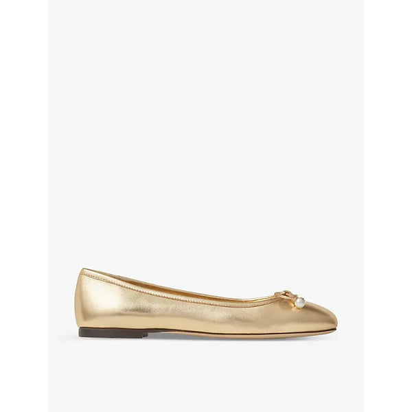 Jimmy Choo Elme bow-embellished metallic-leather ballet flats