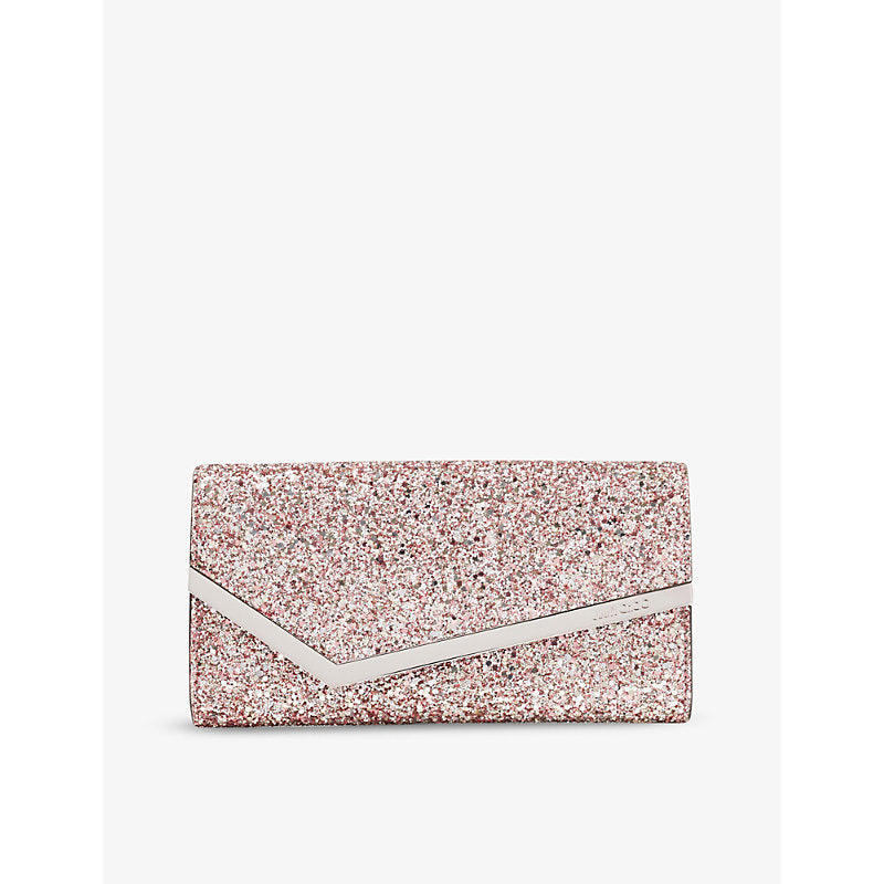 Jimmy Choo Emmie glitter-embellished leather clutch | LYBSTORE