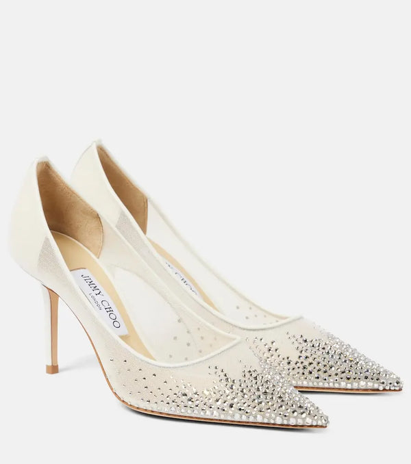 Jimmy Choo Love 85 crystal-embellished mesh pumps