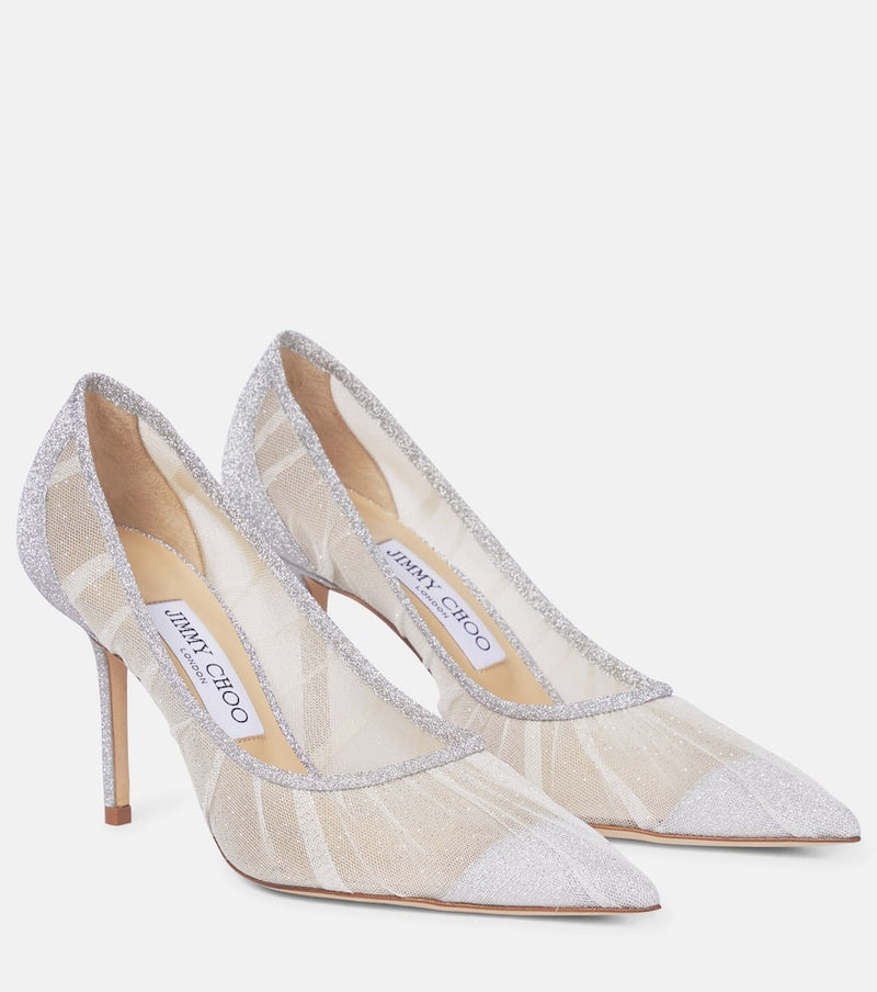 Jimmy Choo Love 85 glitter-tulle pumps