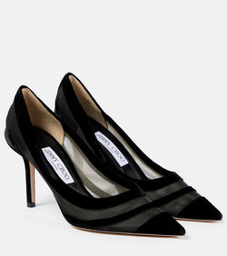 Jimmy Choo Love 85 velvet and mesh pumps