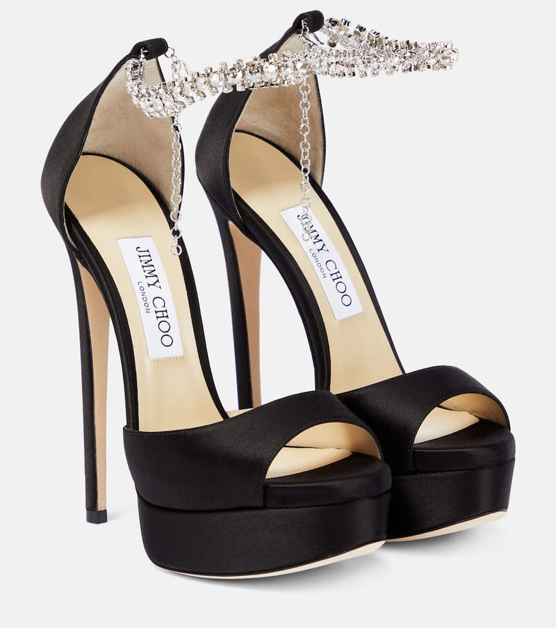 Jimmy Choo Max Bing 150 embellished satin platform sandals