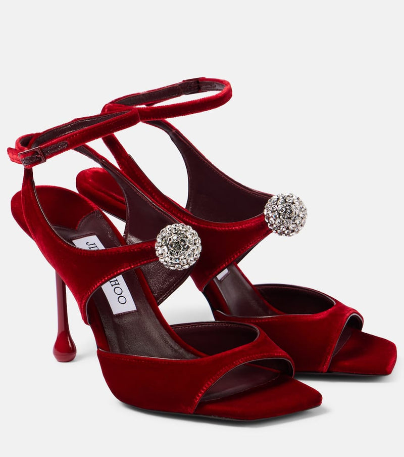 Jimmy Choo Orb 95 embellished velvet sandals