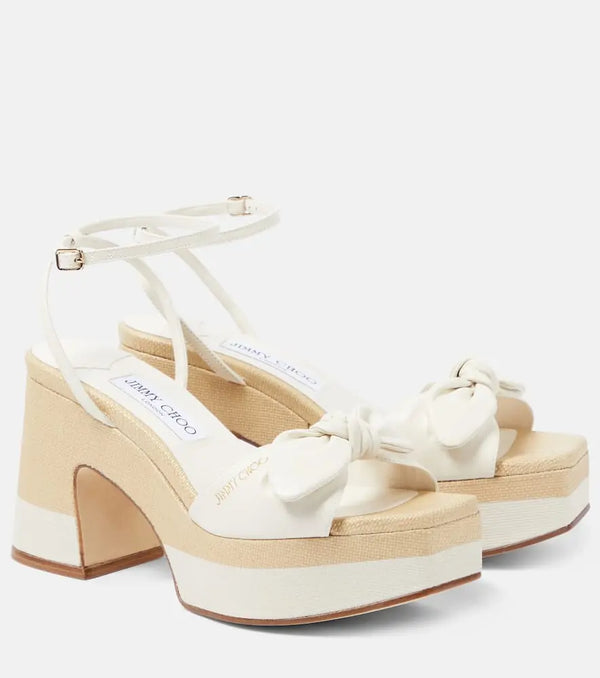 Jimmy Choo Ricia leather and raffia platform sandals | LYBSTORE